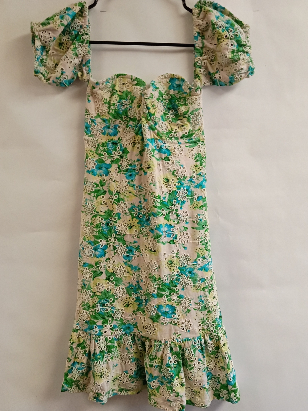 ASOS Blue & Green Floral Eyelet Mini Dress
